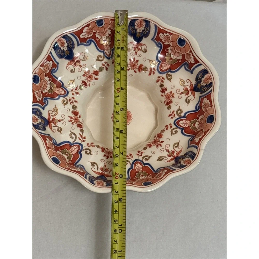 Vtg De Porceleyne Fles Delft Imari Style Scalloped Fruitschaal Bowl 8.5